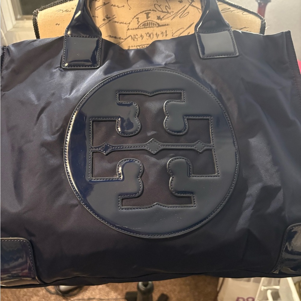 Tory Burch Navy Ella Tote Bag Large - Picture 2 of 5